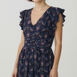 Caroline Constas Navy Pansy Print Smocked Sleeveless Maxi Dress Size XS NWOT